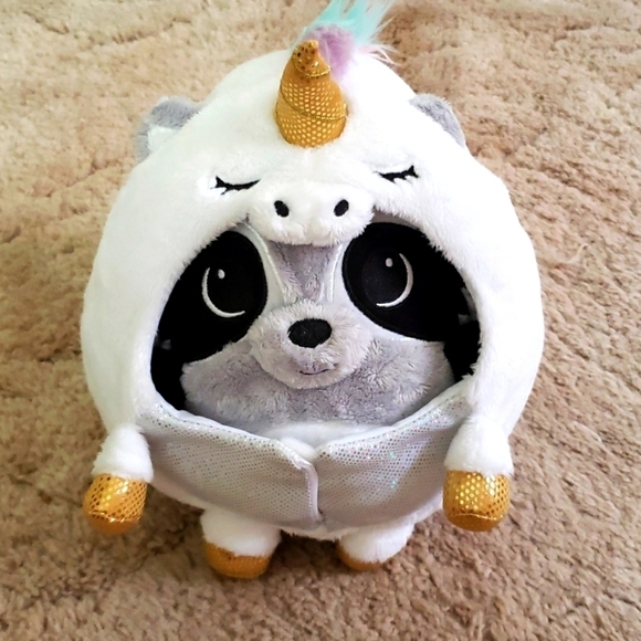 Squishables Halloween raccoon with unicorn outfit. Rainbow hair & tail. 9x7 - Picture 1 of 12